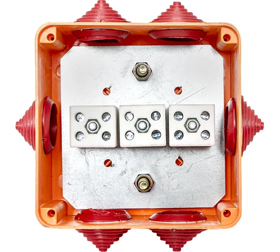 Огнестойкая коробка EKF 100x100x50мм IP55, 3 двойных клеммника 1,5-2,5 мм2 plc-kmrf-100-6-02