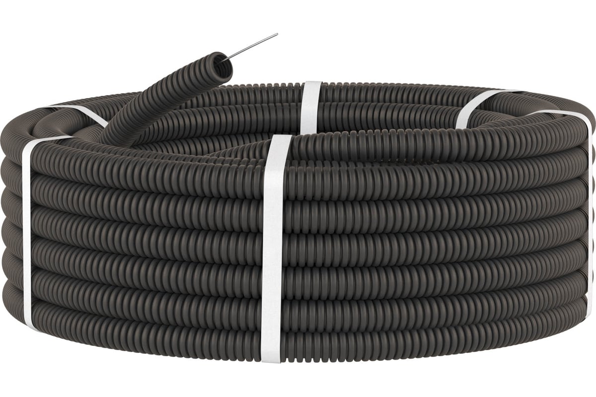 Гибкая гофрированная ПВХ труба DKC д.25мм, легкая, с протяжкой, 50м ...