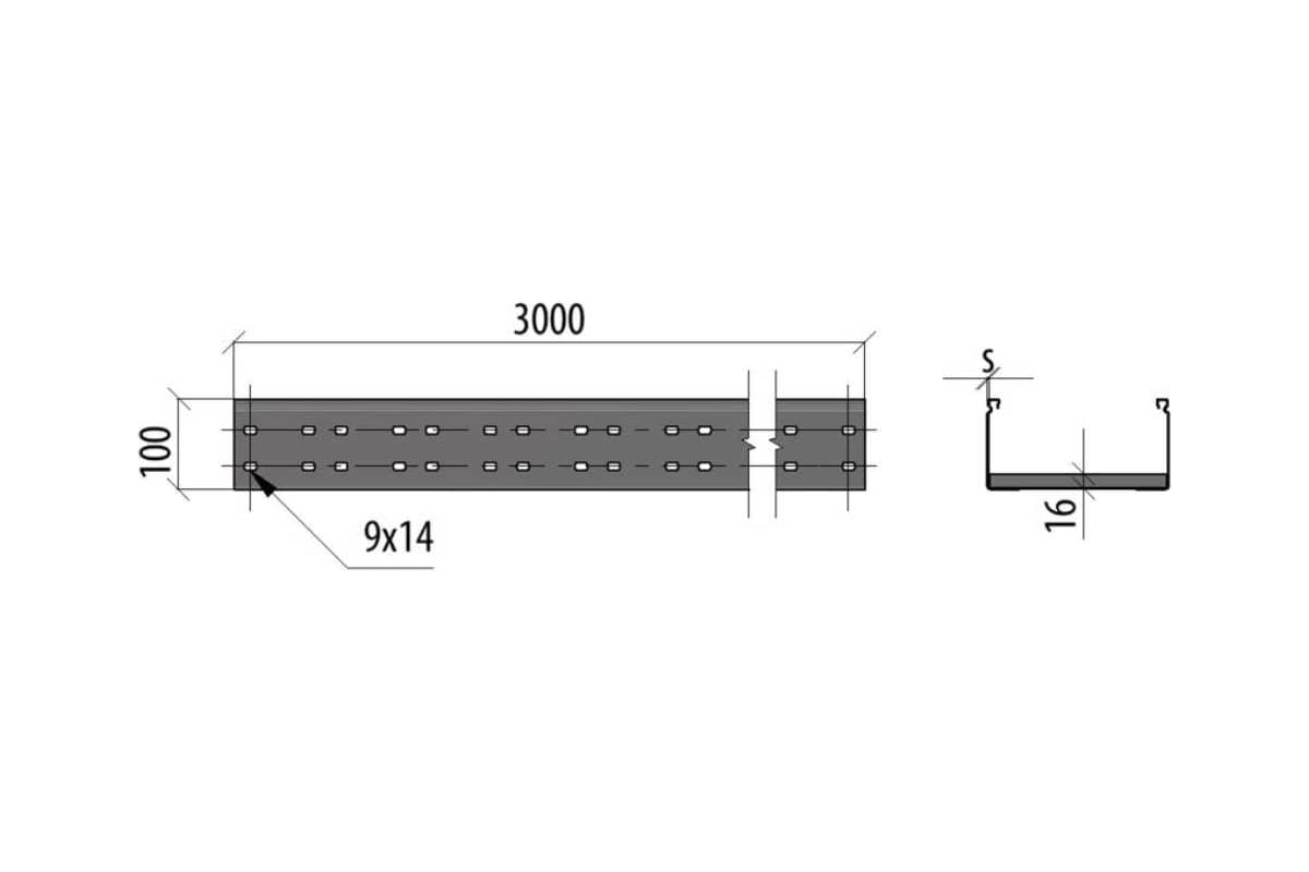 Лестничный лоток Система КМ 100x300x1,5 L3000 мм INOX304 N LL100-300-1. ...