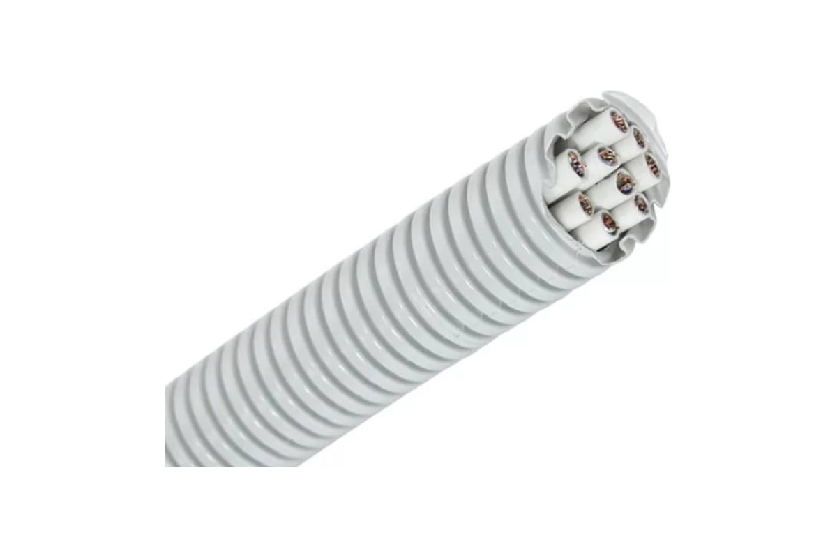 Гофрированная труба IEK ПВХ, 20мм, с протяжкой, серая, 10м 8370694 ...