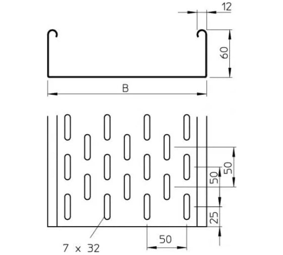 Листовой кабельный лоток OBO Bettermann SKS 610 FT, 60х100х3000 мм, S=1,5 мм, перфорированный, сталь, горячий цинк 6056636