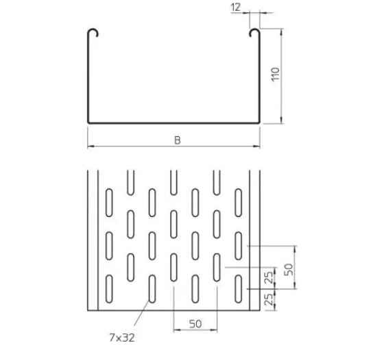 Листовой кабельный лоток OBO Bettermann SKS 110 FT, 110х100х3000 мм, S=1,5 мм, перфорированный, сталь, горячий цинк 6061605