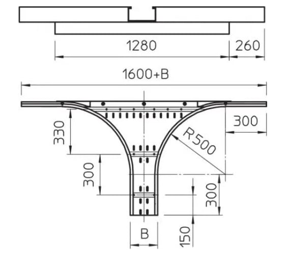 Секция Т/Х-образная OBO Bettermann WRAA 162 FT, к лоткам для больших расстояний, R=500 мм, h=160 мм, B=200 мм, сталь, горячий цинк 6098827