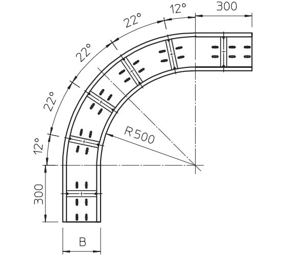 Угловая секция OBO Bettermann 90° WRB 90 120 FT, к лоткам для больших расстояний, R=500 мм, h=110 мм, B=200 мм, сталь, горячий цинк 6098344
