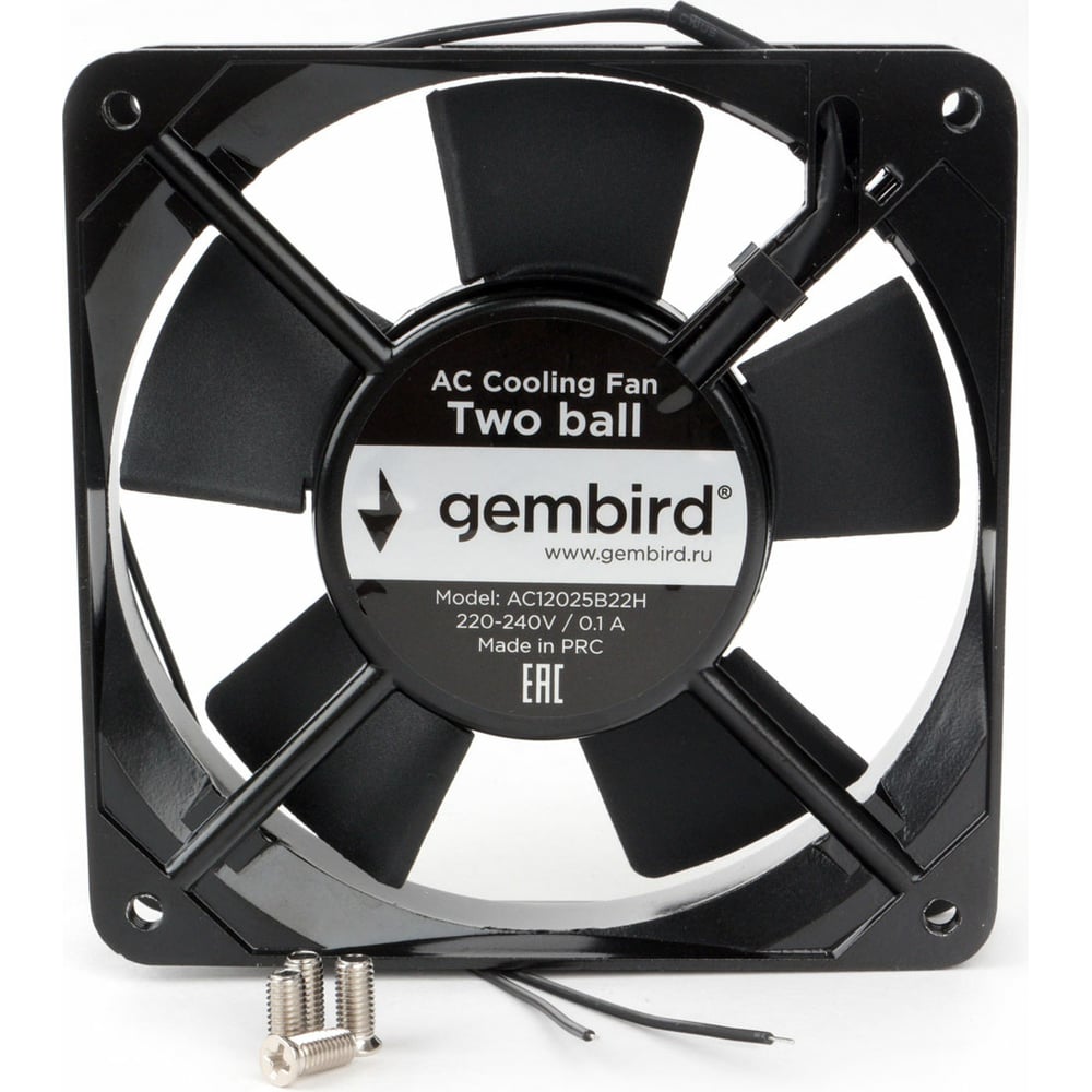 Вентилятор Gembird 120x120x25, AC, 220, подшипник, 2 pin, провод 30 см ...