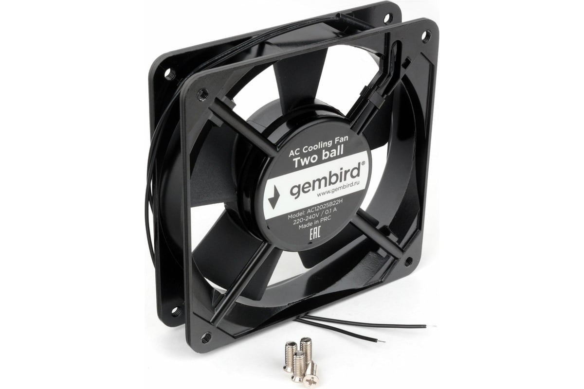 Вентилятор Gembird 120x120x25, AC, 220, подшипник, 2 pin, провод 30 см ...