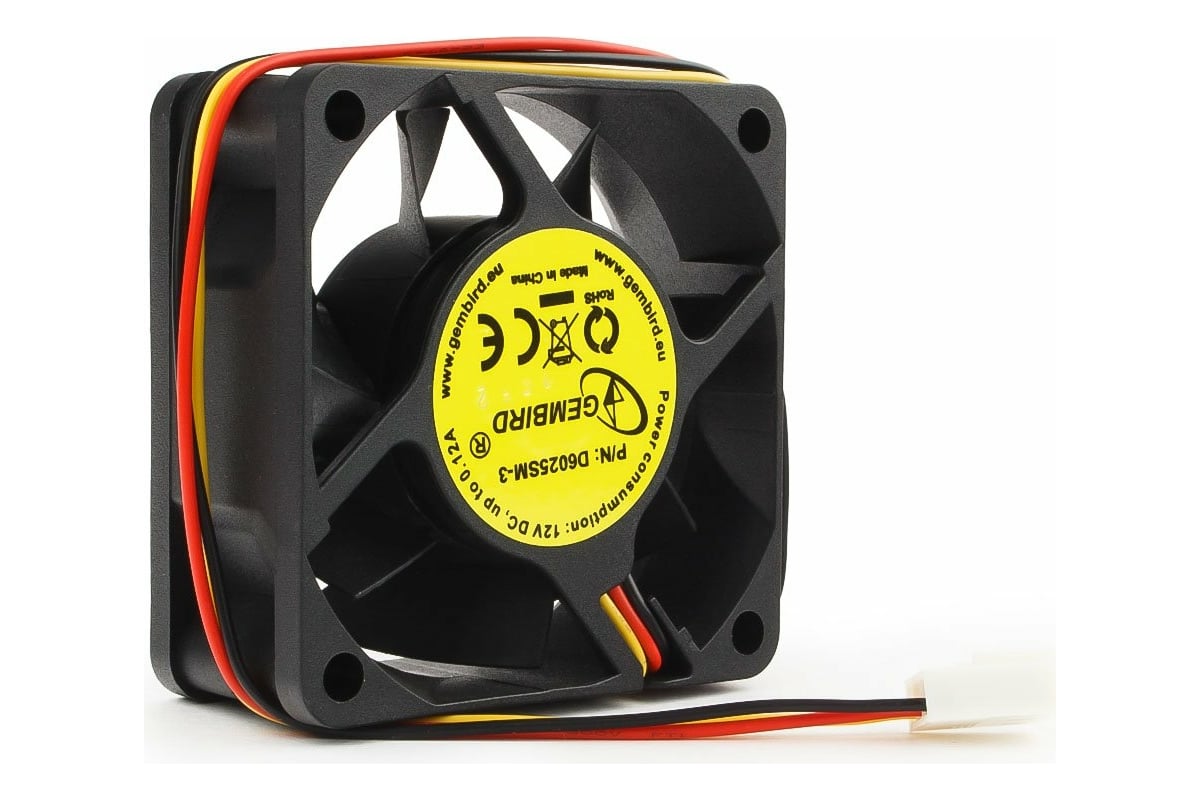 Вентилятор Gembird 60x60x25, втулка, 3 pin, провод 25 см, D6025SM-3 ...