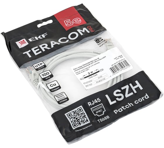 Неэкранированный патч-корд EKF teracom pro cat.5e utp оболочка lszh серый (2,0м) TRP-5EUTP-LSH-2M-GY