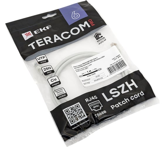 Неэкранированный патч-корд EKF teracom pro cat.6 utp оболочка lszh серый (1,0м) TRP-6UTP-LSH-1M-GY