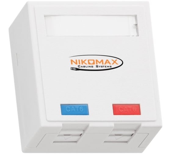 Корпус настенной розетки NIKOMAX 2 порта, под модули-вставки типа Keystone, белый NMC-MB2P-ST-WT 1