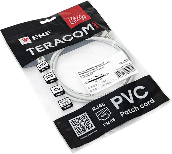 Неэкранированный патч-корд EKF TERACOM PRO Cat.5E UTP оболочка PVC серый (1,0м) TRP-5EUTP-PVC-1M-GY