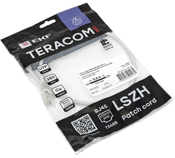Неэкранированный патч-корд EKF TERACOM PRO Cat.6 UTP оболочка LSZH серый (0,5м) TRP-6UTP-LSH-05M-GY