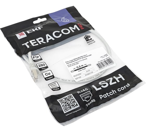 Экранированный патч-корд EKF TERACOM PRO Cat.6 FTP оболочка LSZH серый (0,5м) TRP-6FTP-LSH-05M-GY