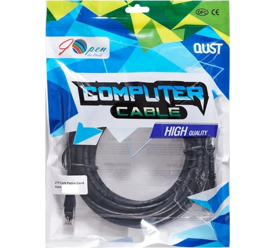 Литой патч-корд AOpen/Qust 7/0.20 utp кат.6 черный 3m ANP612B-BK-3M