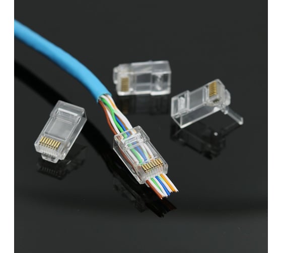 Универсальная вилка Cablexpert RJ-45 8P8C кат.5e 6мкр со сквозным отверстием 100шт LC-PTU-01/100