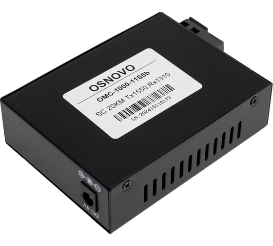 Оптический медиаконвертер OSNOVO OMC-1000-11S5b Gigabit Ethernet для передачи Ethernet по одному волокну одномодового оптического кабеля до 20км (по многомодовому кабелю до 500м). sct0490