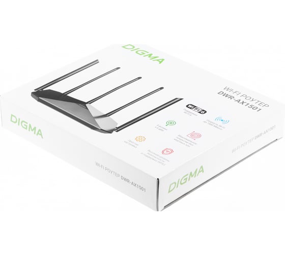 Беспроводной роутер DIGMA DWR-AX1501 AX1500 10/100/1000BASE-TX черный (упак.:1шт) 1870638