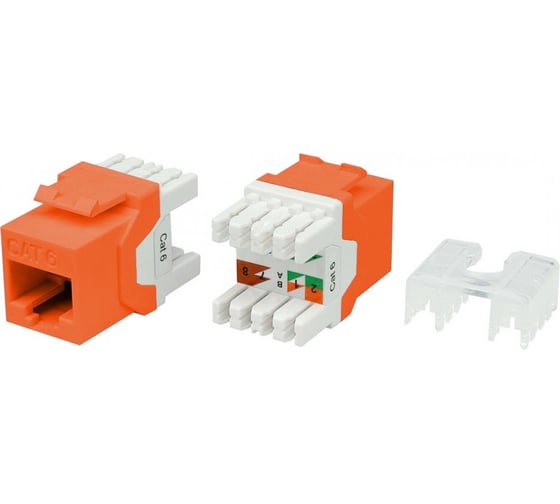 Вставка Keystone Jack RJ-45 (8P8C) Hyperline KJ8-8P8C-C6-180-OR категория 6, тип 180 градусов, оранжевая 432642 1