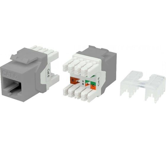 Вставка Keystone Jack RJ-45 (8P8C) Hyperline KJ8-8P8C-C6-180-GY категория 6, тип 180 градусов, серая 432641 1