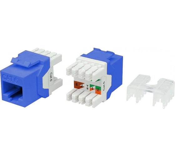 Вставка Keystone Jack RJ-45(8P8C) Hyperline KJ8-8P8C-C6-180-BL категория 6, тип 180 градусов, синяя 432639