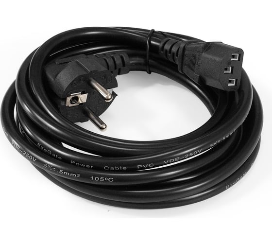 Кабель питания ExeGate Power PC-3P Евровилка угловая Schuko-C13, VDE-250V-3*1.5mm2, медь, черный, 10A, 3м 295578