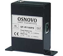 Устройство грозозащиты для локальной вычислительной сети OSNOVO SP-IP/100PS (скорость до 100Мбит/с) с защитой линий PoE (af/at, метод B, контакты 4/5, 7/8), двухступенчатая защита sct1009