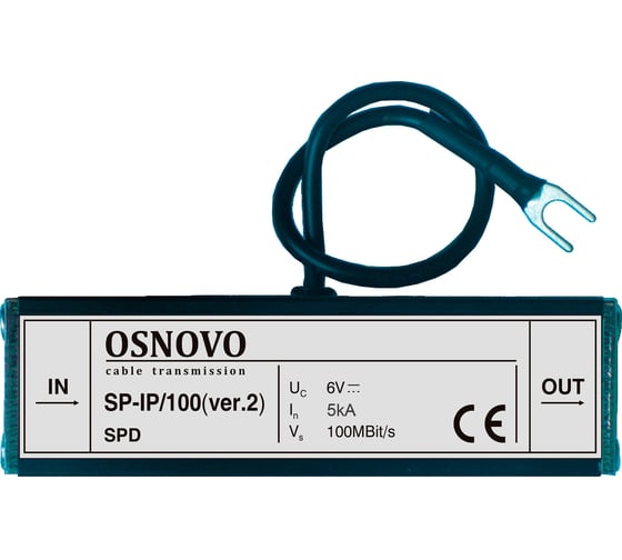 Устройство грозозащиты для локальной вычислительной сети OSNOVO SP-IP/100(ver2) (скорость до 100 Мб/с), 1 вход (RJ45-мама), 1 выход (RJ45-мама) sct1077 1