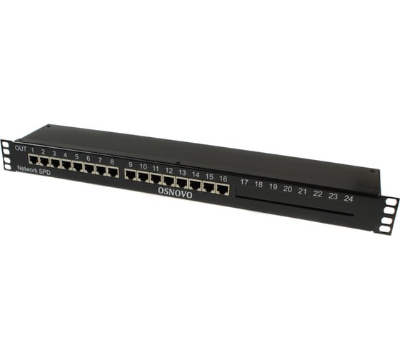Устройство грозозащиты для локальной вычислительной сети на 16 портов OSNOVO SP-IP16/1000PR 1U (скорость до 1000 Мб/с) с защитой линий PoE (af/at, методы A + B, контакты 1/2, 3/6, 4/5, 7/8) sct1488