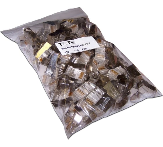 Коннектор RJ-45 TWT 8P8C FTP категория 6, экранированный, универсальный, 100 шт. в упаковке PL45/S-8P8C-6