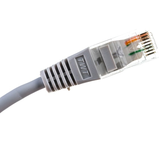 Патч-корд TWT RJ45-RJ45, 2 пары, UTP, категория 5е, 2 м, серый, 45-45-2.0-GY