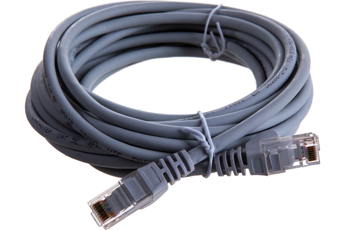 Патч-корд LANMASTER RJ45-RJ45, 4 пары, UTP, категория 5е, 5 м, серый ...