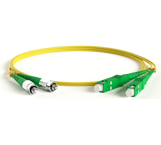 Волоконно-оптический патч-корд (шнур) Hyperline FC-D2-9-FC/AR-SC/UR-H-0.5M-LSZH-YL SM 9/125 (OS2), FC/APC-SC/UPC, 2.0 мм, duplex, LSZH, 0.5 м 388415