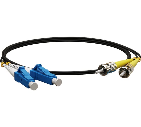 Волоконно-оптический патч-корд (шнур) Hyperline FC-D2-9-LC/UR-ST/UR-H-3M-LSZH-BK SM 9/125 (OS2), LC/UPC-ST/UPC, 2.0 мм, duplex, LSZH, 3 м, черный 441887