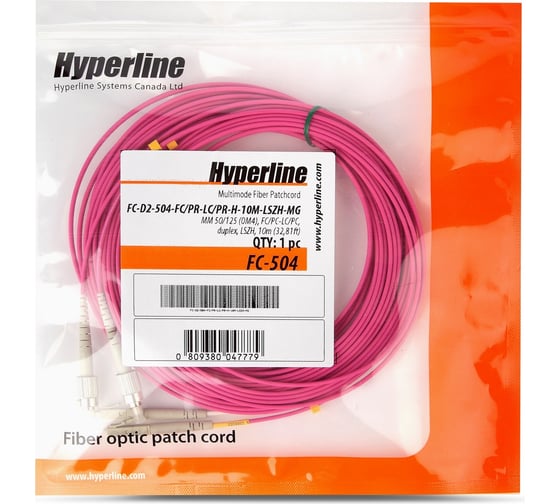 Волоконно-оптический патч-корд (шнур) Hyperline mm 50/125(om4), fc-lc, duplex, lszh, 10 м 243487 1