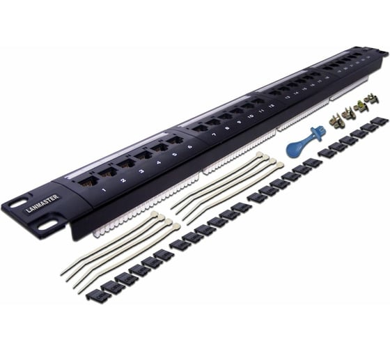 Патч-панель LANMASTER 19", 24 порта RJ-45, категория 5e, UTP, 1U, LAN-PPL24U5E 1