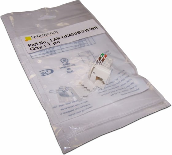 Вставка Keystone LANMASTER RJ-45, категория 5e, белая, со шторкой, LAN-OK45U5E/90-WH