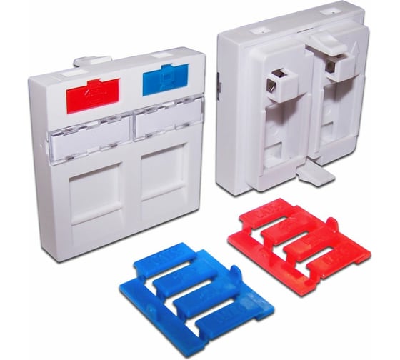Вставка LANMASTER 45x45 на 2 кейстоуна, со шторкой, маркировкой, иконками, белая,