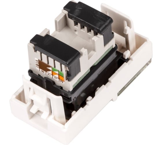 Вставка LANMASTER Mosaic 22.5x45 RJ-45 UTP кат5e со шторкой окном маркировки белая LAN-SIP-22U5E-WH