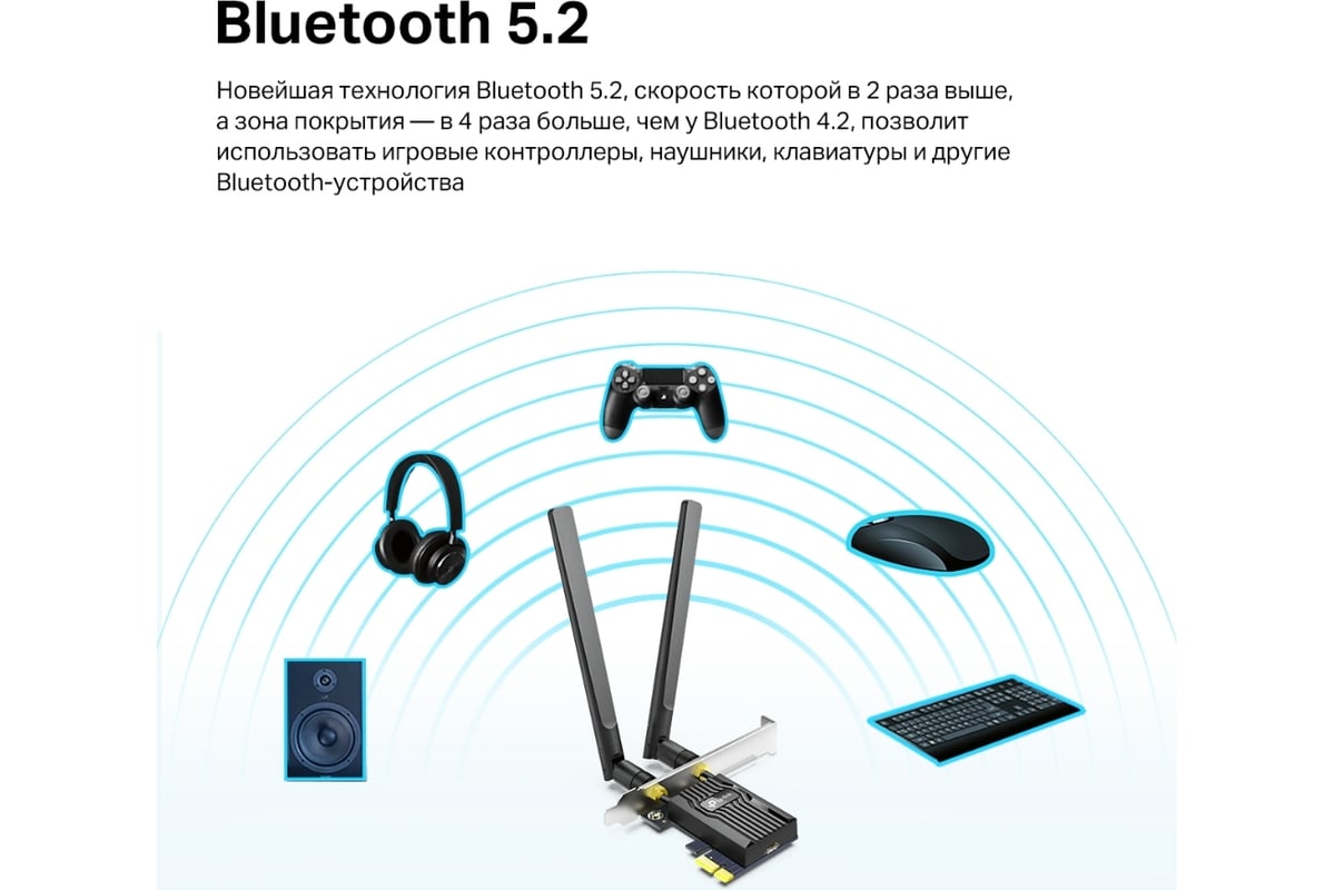 Двухдиапазонный адаптер TP-Link AX1800 PCIe с поддержкой Wi-Fi 6 и  Bluetooth 5.2 Archer TX20E