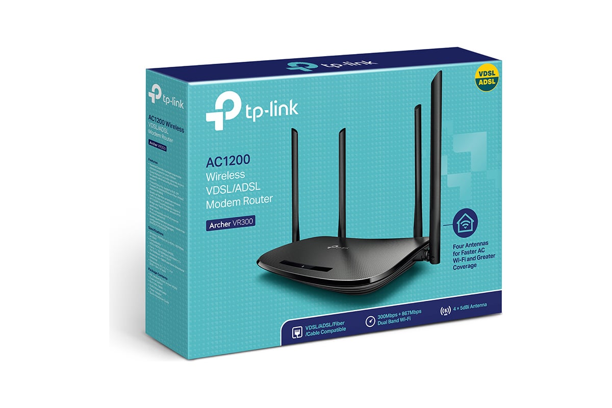 Wi-Fi роутер TP-Link AC1200 с модемом VDSL/ADSL Archer VR300 - выгодная  цена, отзывы, характеристики, фото - купить в Москве и РФ