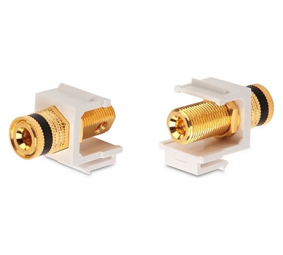 Вставка формата Keystone Hyperline KJ1-BP/BK-HG-WH Jack с коннектором Binding Post (черный), Hex. type, gold plated, ROHS, белая 248122 1
