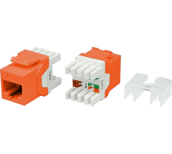 Вставка keystone Hyperline jack rj-45(8p8c), категория 6a (10g), тип 180 градусов, оранжевая 432648 1