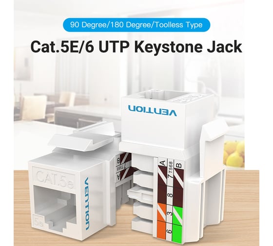 Модуль Keystone VENTION Jack Cat.5e UTP белый IPAW0