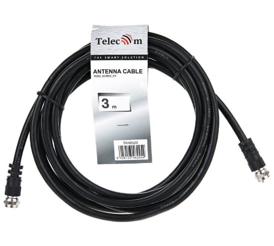 Соединительный антенный кабель Telecom RG59 F-male-F-male 3м, TAN9520-3M