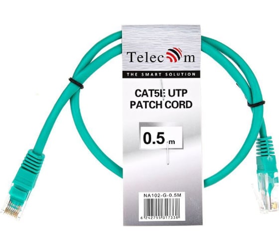 Литой патчкорд Telecom UTP, категория 5е, 0,5м, зеленый NA102-G-0.5M