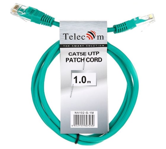 Литой патчкорд Telecom UTP, категоряи 5е, 1,0м, зеленый NA102-G-1M