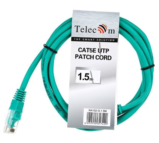 Литой патчкорд Telecom UTP, категория 5е, 1,5м, зеленый NA102-G-1.5M
