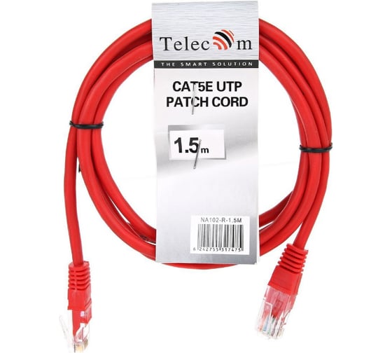 Литой патчкорд Telecom UTP, категория 5е, 1,5м, красный NA102-R-1.5M
