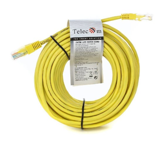 Литой патчкорд Telecom UTP, категория 5е, 15,0м, желтый NA102-Y-15M