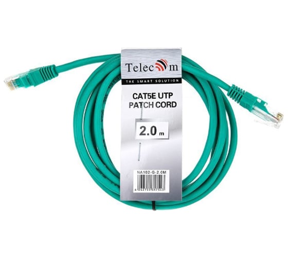 Литой патчкорд Telecom UTP, категория 5е, 2,0м, зеленый NA102-G-2M